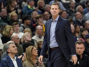 FILE - In this Friday, Nov. 16, 2018 file photo, Chicago Bulls head coach Fred Hoiberg watches during the first half of an NBA basketball game against the Milwaukee Bucks in Milwaukee. A person with knowledge of the negotiations has told The Associated Press that Nebraska has finalized a deal to hire Fred Hoiberg as its coach. The person spoke to the AP on condition of anonymity Saturday, March 30, 2019 because the school has not announced the hiring.