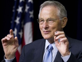 FILE - In this June 20, 2012 file photo, former Sen. Birch Bayh, D-Ind., the author of Title IX in Congress, speaks during a forum in the South Court Auditorium at the White House in Washington in a gathering to celebrate the 40th anniversary of Title IX. Bayh, who championed the federal law banning discrimination against women in college admissions and sports, has died. He was 91. Bayh died early Thursday, March 14, 2019, surrounded by his family at his home in Easton, Md., according to a statement released by his family.