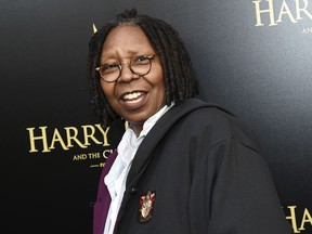 FILE- In this April 22, 2018 file photo, actress Whoopi Goldberg attends the "Harry Potter and the Cursed Child" Broadway opening at the Lyric Theatre in New York. Goldberg says she nearly died of pneumonia. Appearing Friday, March 8, 2019, in a video on ABC's "The View," Goldberg told the audience she had pneumonia in both lungs and it was "septic." Goldberg says "I came very, very close to, ah, leaving the Earth."