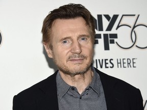 FILE - This Oct. 4, 2018 file photo shows actor Liam Neeson at the premiere for "The Ballad of Buster Scruggs" during the 56th New York Film Festival in New York.  Neeson is again apologizing for revealing that he wanted to kill a random black person nearly 40 years ago after a close friend had been raped by a black man.