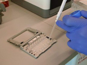 A scientist at the NY Genome Center in New York demonstrates equipment used in single-cell RNA analysis on Wednesday, Sept. 26, 2018. Until recently, trying to study key traits of cells from people and other animals often meant analyzing bulk samples of tissue, producing an average of results from many cell types. But scientists have developed techniques that let them directly study the DNA codes, and its chemical cousin RNA, the activity of genes and other traits of individual cells.