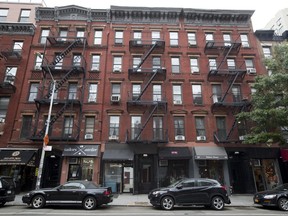 FILE - This Aug. 31, 2018 file photo shows Kushner family real estate firm-owned buildings 333, center, and 335 East 9th Street in the East Village neighborhood of New York. On Tuesday, March 19, 2019, a New York City councilman accused the company of putting tenants in danger by allowing several of its building to avoid safety inspections.