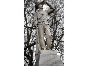 This Feb. 23, 2019 photog shows the Confederate soldier monument at the University of Mississippi in Oxford, Miss. The University of Mississippi's leader says he agrees that a Confederate monument should be shifted from its current spot on campus. Interim Chancellor Larry Sparks said in a Thursday, March 21, 2019, statement that he is consulting with historic preservation officials on relocating the statue.