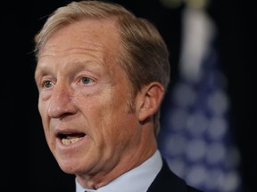 FILE - In a Wednesday, Jan. 9, 2019 file photo, billionaire investor and Democratic activist Tom Steyer speaks during a news conference at the Statehouse in Des Moines, Iowa. Steyer is bringing his call for impeachment proceedings against President Donald Trump back to South Carolina. Steyer says South Carolinians can push the issue with the Democratic hopefuls streaming into the state, home of the first southern primary.