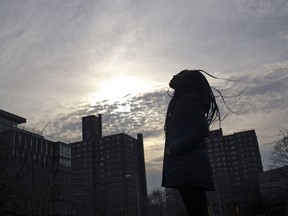 A survivor of sexual assault meditates in the Brooklyn borough of New York on Thursday, March 14, 2019. "Most people will say, 'What were you wearing or what were you doing? Why were you out so late?'" the young woman said. She found refuge in two trusted teachers, who sent her to "Sisters in Strength," run by the nonprofit Girls for Gender Equity.