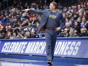 North Dakota State coach David Richman gestures during the first half of the team's First Four game of the NCAA men's college basketball tournament against North Carolina Central, Wednesday, March 20, 2019, in Dayton, Ohio.