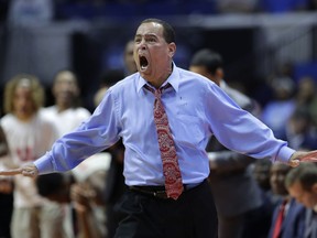 Houston head coach Kelvin Sampson reacts to a foul call during the first half of a second round men's college basketball game against Ohio State in the NCAA Tournament Sunday, March 24, 2019, in Tulsa, Okla.