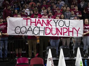 Fans with a sign for Temple's head coach Fran Dunphy prior to the first half of an NCAA college basketball game against Central Florida, Saturday, March 9, 2019, in Philadelphia.