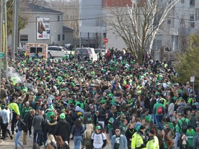 Waterloo regional police estimate that more than 20,000 people crowded a stretch of road that officers had to shut down to account for the crowds.
Images on social media show shoulder-to-shoulder crowds speckled with green hats in honour of the holiday.