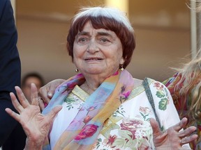 FILE - In this May 19, 2017 file photo, filmmaker Agnes Varda appears at the screening of the film "Visages, Villages," at the 70th international film festival, Cannes, southern France. Filmmaker Agnes Varda, a central figure of the French New Wave who later won the Golden Lion at the Venice Film Festival, has died. She was 90.