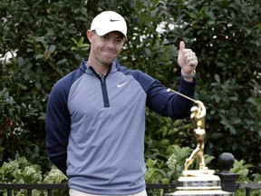 Rory McIlroy, of Northern Ireland, gives a thumbs-up after winning The Players Championship golf tournament Sunday, March 17, 2019, in Ponte Vedra Beach, Fla.