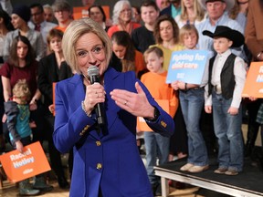 Alberta Premier Rachel Notley calls for a provincial election on April 16 during a rally in Calgary on March 19, 2019.