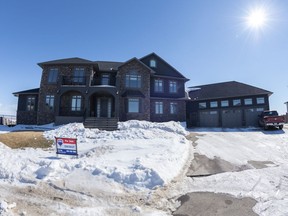 A larger example of a new home recently constructed on Creekside Terrace in The Creeks, a new neighbourhood in Weyburn, Sask., on Thursday, March 14, 2019. The Creeks was to include a home for people with mental and physical disabilities, which was rejected by city council. Letters sent to the Weyburn city council outlined on behalf of The Creeks residents' voiced concerns about parking, safety and the potential impact to property values.