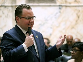 Delegate Nic Kipke, a Republican who is the minority leader in the Maryland House of Delegates, speaks against a measure that would allow the terminally ill with six months or less to live to end their lives with a doctor's help during a debate on the bill Thursday, March 7, 2019 in Annapolis, Md. The bill passed the House 74-66. It now goes to the Senate.