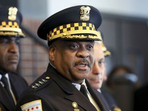 Chicago Police Superintendent Eddie Johnson speaks during a news conference Tuesday, March 26, 2019, after prosecutors abruptly dropped all charges against "Empire" actor Jussie Smollett, abandoning the case barely five weeks after he was accused of lying to police about being the target of a racist, anti-gay attack in downtown Chicago.  Johnson stood by the department's investigation and said Chicago is "is still owed an apology."