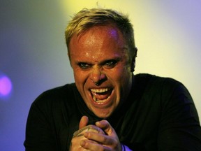 In this Saturday, July 14, 2007, file photo frontman Keith Flint of British band Prodigy performs on stage at the Open Air Festival in Frauenfeld, Switzerland.