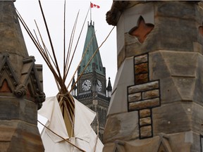 A teepee is seen on Parliament Hill in a file photo from June 29, 2017. Although it wasn't until 1980 that smallpox was declared eradicated globally, 19th-century Canadian authorities had considerable success fighting the disease within Indigenous populations, particularly on the Prairies.