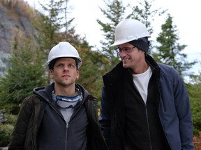 Jesse Eisenberg, left, and Alexander Skarsgard in The Hummingbird Project.