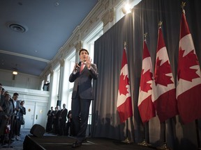 Prime Minster Justin Trudeau delivers remarks to supporters at a Liberal donor appreciation event in Toronto on Wednesday, March 27, 2019.