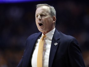 Tennessee head coach Rick Barnes is seen on the sidelines in the first half of the NCAA college basketball Southeastern Conference championship game against Auburn Sunday, March 17, 2019, in Nashville, Tenn.