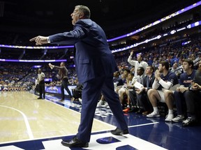 Auburn head coach Bruce Pearl yells to his players in the first half of an NCAA college basketball game against Florida at the Southeastern Conference tournament Saturday, March 16, 2019, in Nashville, Tenn.