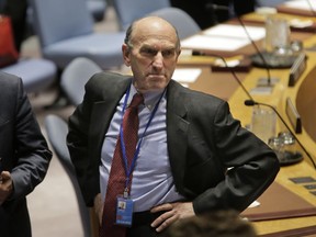 The United States special envoy to Venezuela Elliott Abrams looks over the room before the start of a Security Council meeting at U.N. headquarters, Thursday, Feb. 28, 2019.