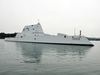 The USS Zumwalt sails into the harbour at Canadian Forces Base Esquimalt, B.C.. on March 11, 2019.