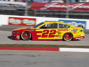 Joey Logano drives during qualifying for a NASCAR Cup Series auto race at Martinsville Speedway in Martinsville, Va., Saturday, March 23, 2019.