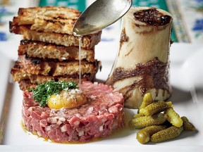 Venison tartare with warm bone marrow drippings