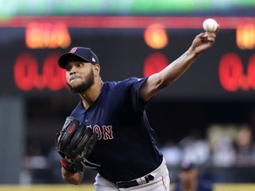 Boston Red Sox starting pitcher Eduardo Rodriguez throws against the Seattle Mariners in the first inning of a baseball game Saturday, March 30, 2019, in Seattle.