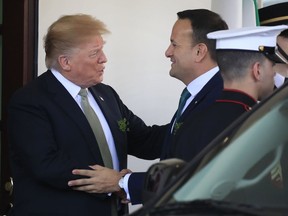 President Donald Trump welcomes Irish Prime Minister Leo Varadkar at the White House in Washington, Thursday, March 14, 2019.