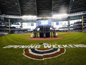 Miller Park is seen before an Opening Day baseball game between the Milwaukee Brewers and the St. Louis Cardinals Thursday, March 28, 2019, in Milwaukee.