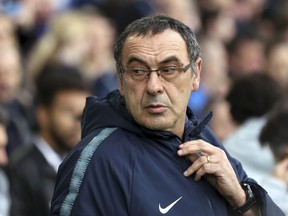 Chelsea manager Maurizio Sarri before the Premier League match against Everton, at Goodison Park in Liverpool, England, Sunday March 17, 2019.