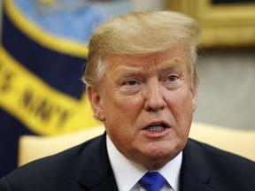 U.S. President Donald Trump speaks in the Oval Office of the White House in Washington.