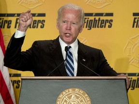 FILE - In this March 12, 2019, file photo, former Vice President Joe Biden speaks to the International Association of Firefighters at the Hyatt Regency on Capitol Hill in Washington. Biden says he does not recall kissing a Nevada political candidate on the back of her head in 2014. The allegation was made in a New York Magazine article written by Lucy Flores, a former Nevada state representative and the 2014 Democratic nominee for Nevada lieutenant governor. Flores says Biden's behavior "made me feel uneasy, gross, and confused."