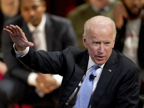 In this Feb. 28, 2019, photo, former Vice President Joe Biden speaks at the Chuck Hagel Forum in Global Leadership, on the campus of the University of Nebraska-Omaha, in Omaha, Neb. On the cusp of a decision, Biden is weighing at least one daunting challenge that could complicate his path to the Democratic presidential nomination: Money.