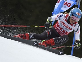 United States' Mikaela Shiffrin competes in the first run of an alpine ski, women's World Cup giant slalom, in Spindleruv Mlyn, Czech Republic, Friday, March. 8, 2019.