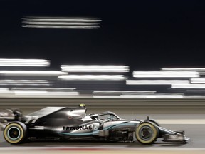 Mercedes driver Valtteri Bottas of Finland steers his car during the second free practice at the Formula One Bahrain International Circuit in Sakhir, Bahrain, Friday, March 29, 2019. The Bahrain Formula One Grand Prix will take place on Sunday.