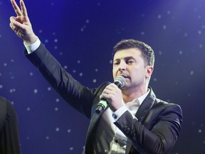 Volodymyr Zelenskiy, Ukrainian actor and candidate in the upcoming presidential election, hosts a comedy show at a concert hall in Brovary, Ukraine.