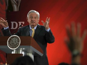 Mexican President Andres Manuel Lopez Obrador answers questions from journalists at his daily 7 a.m. press conference at the National Palace in Mexico City on  March 8.