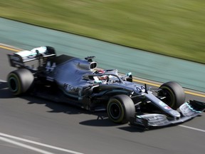 Mercedes driver Lewis Hamilton of Britain goes through turn 2 during the second practice session of the Australian Grand Prix in Melbourne, Australia, Friday, March 15, 2019. The first race of the year is Sunday.