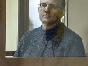 Paul Whelan, a former U.S. Marine, who was arrested in Moscow at the end of last year, attends a hearing in a court in Moscow, Russia, Thursday, March 14, 2019. The American was detained at the end of December for alleged spying.
