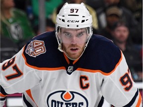 Connor McDavid of the Edmonton Oilers waits for a faceoff against the Vegas Golden Knights at T-Mobile Arena on March 17, 2019, in Las Vegas.