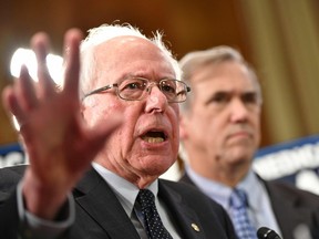 Democratic 2020 presidential hopeful Sen. Bernie Sanders(I-VT) speaks during a "Medicare For All" event in the Dirksen Senate Office Building on April 10, 2019 on Capitol Hill in Washington,D.C.