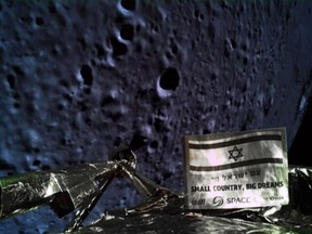 A handout picture released by SpaceIL and Israel Aerospace Industries (IAI) on April 11, 2019, shows a picture taken by the camera of the Israel Beresheet spacecraft, of the moons surface as the craft approaches and before it crashed during the landing.