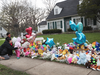 A memorial outside the home of five-year-old Andrew “A.J.” Freund on April 24, 2019 in Crystal Lake, Illinois.