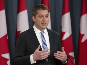 Conservative Leader Andrew Scheer speaks during a news conference in Ottawa, Monday April 29, 2019. The long Canadian winter of 2019 was good for at least one thing: lining the pockets of political parties.The Conservative Party of Canada's first quarter haul of $8 million is more than any party has ever raised in the first three months of the year.