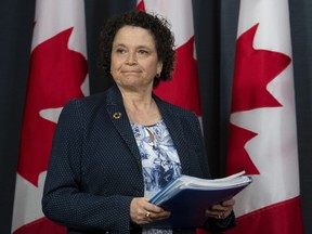 Commissioner of the Environment and Sustainable Development Julie Gelfand arrives for a news conference in Ottawa, Tuesday, April 2, 2019.