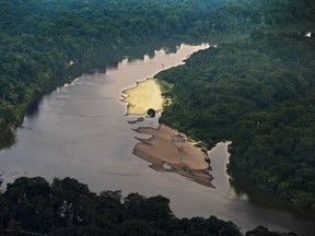 Aerial view of the Novo river which crosses the 1.3 million hectares of the National Forest reserve, in the Amazon state of Para, northern Brazil, on November 28, 2009.