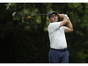 Francesco Molinari, of Italy, hits from the second tee during the final round for the Masters golf tournament Sunday, April 14, 2019, in Augusta, Ga.